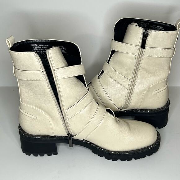 Kenneth Cole Reaction Women's Boots Size 9 Ivory Tate Biker Jewel Faux Leather - Picture 8 of 13